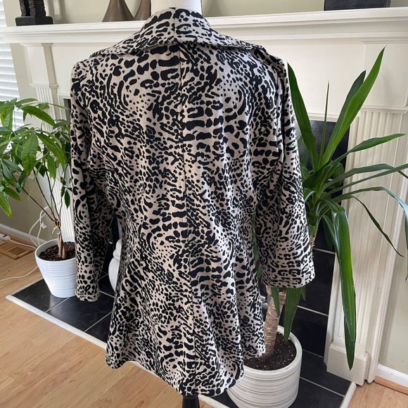 CALVIN KLEIN Women's Black Leopard Open Front Blazer Jacket 3/4 Sleeves Size 8 - Picture 5 of 7